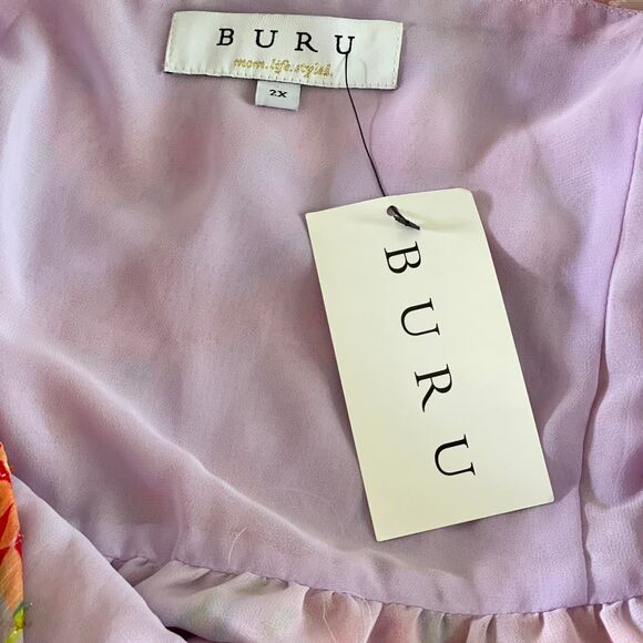 NWT BURU Lilac Floral Ruffle Midi Dress Long Sleeve Peplum Fairy Coquette sz 2X - Picture 6 of 8
